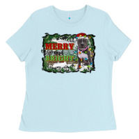 Baby Blue merry and bright pitbull with farm Ladies Tee - RanaPortraitStore