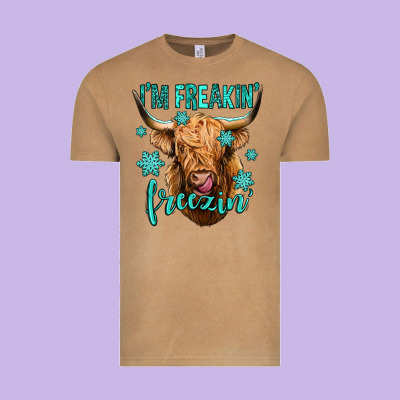 I'm Freakin Freezin Long Haired Cow Vintage Tee Designed By Jasminsmagicworld