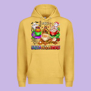 Happy Hallothanksmas Coffee Cups With Ghost Turkey Premium Hoodie Designed By Texasbilliewilder