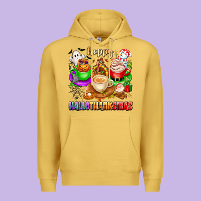 Happy Hallothanksmas Coffee Cups With Ghost Turkey Premium Hoodie Designed By Texasbilliewilder