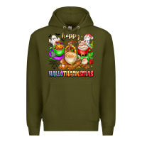 Army Green happy hallothanksmas coffee cups with ghost turkey Premium Hoodie - texasbilliewilder