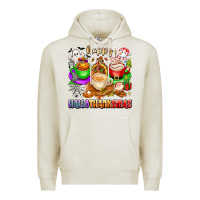 Oatmeal Heather happy hallothanksmas coffee cups with ghost turkey Premium Hoodie - texasbilliewilder