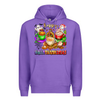 Purple happy hallothanksmas coffee cups with ghost turkey Premium Hoodie - texasbilliewilder