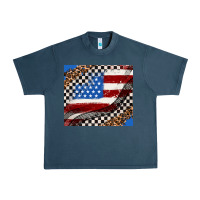 Midnight Navy American flag and race flag Urban Heavy Tee - AdoDesignShop