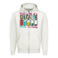 Oatmeal Heather Battery Life Of A Educator Zipper Hoodie - BundleAndBundleShop
