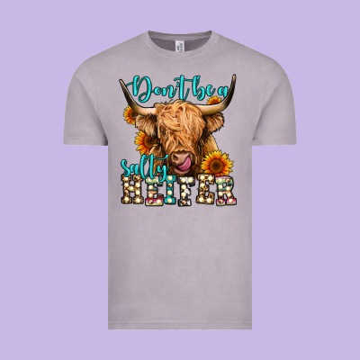 Don't Be A Salty Heifer Long Haired Cow Vintage Tee Designed By Jasminsmagicworld