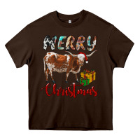 Chocolate Brown Texas Longhorn Merry Christmas Heavy Core Tee - RanaPortraitStore