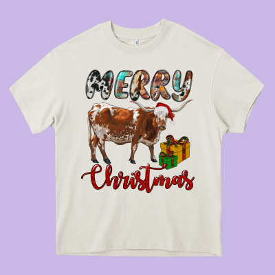 Texas Longhorn Merry Christmas Heavy Core Tee Designed By Ranaportraitstore