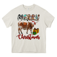 Cream Texas Longhorn Merry Christmas Heavy Core Tee - RanaPortraitStore