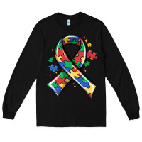 Black autism puzzle ribbon Long Sleeve Tee - MaliasSmallBusiness