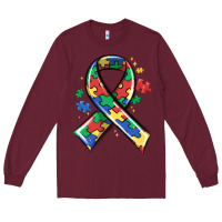 Burgundy autism puzzle ribbon Long Sleeve Tee - MaliasSmallBusiness