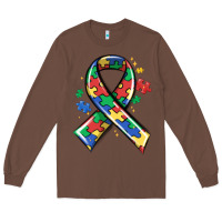 Chestnut autism puzzle ribbon Long Sleeve Tee - MaliasSmallBusiness