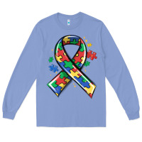 Colony Blue autism puzzle ribbon Long Sleeve Tee - MaliasSmallBusiness