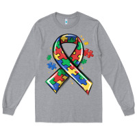 Heather Grey autism puzzle ribbon Long Sleeve Tee - MaliasSmallBusiness