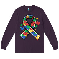 Plum autism puzzle ribbon Long Sleeve Tee - MaliasSmallBusiness