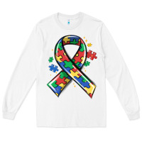 White autism puzzle ribbon Long Sleeve Tee - MaliasSmallBusiness