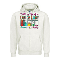 Oatmeal Heather Battery Life Of A lunch Lady Zipper Hoodie - BundleAndBundleShop