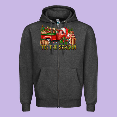 Tis' The Season Christmas Truck Zipper Hoodie Designed By Bundleandbundleshop