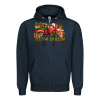Navy Tis' The Season Christmas Truck Zipper Hoodie - BundleAndBundleShop
