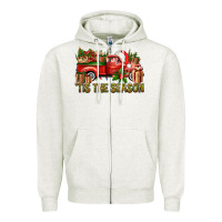 Oatmeal Heather Tis' The Season Christmas Truck Zipper Hoodie - BundleAndBundleShop