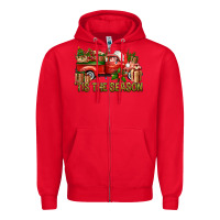 Red Tis' The Season Christmas Truck Zipper Hoodie - BundleAndBundleShop