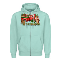 Seafoam Tis' The Season Christmas Truck Zipper Hoodie - BundleAndBundleShop