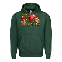Sports Green Tis' The Season Christmas Truck Zipper Hoodie - BundleAndBundleShop