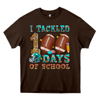 Chocolate Brown i tackled 100 days of school american football Heavy Core Tee - Zillion Design Studio