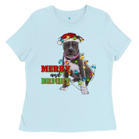 Baby Blue merry and bright pitbull Ladies Tee - RanaPortraitStore