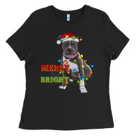 Black merry and bright pitbull Ladies Tee - RanaPortraitStore