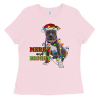 Bubblegum Pink merry and bright pitbull Ladies Tee - RanaPortraitStore