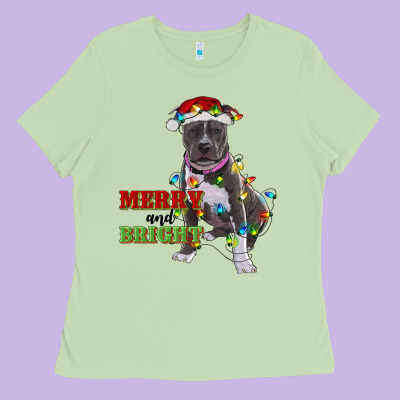 Merry And Bright Pitbull Ladies Tee Designed By Ranaportraitstore
