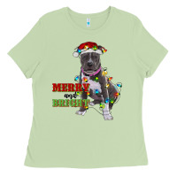 Matcha merry and bright pitbull Ladies Tee - RanaPortraitStore