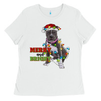 White merry and bright pitbull Ladies Tee - RanaPortraitStore
