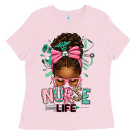 Bubblegum Pink afro messy bun nurse life Ladies Tee - texasbilliewilder