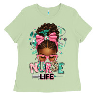Matcha afro messy bun nurse life Ladies Tee - texasbilliewilder