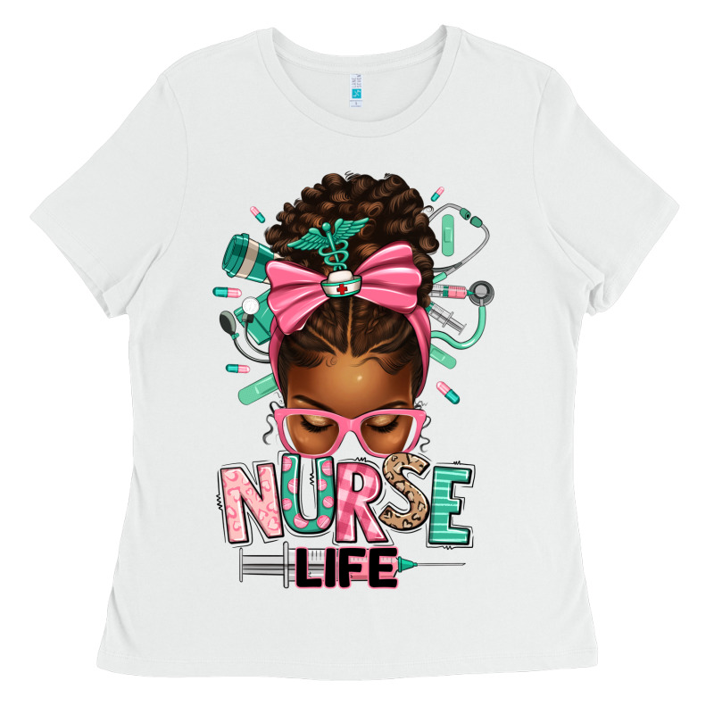 Afro Messy Bun Nurse Life Ladies Tee by texasbilliewilder | Teevron