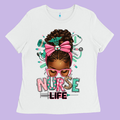 Afro Messy Bun Nurse Life Ladies Tee Designed By Texasbilliewilder