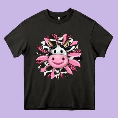 Pink Leopard Sunflower Cow Heavy Core Tee Designed By Ranaportraitstore
