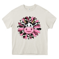 Cream pink leopard sunflower cow Heavy Core Tee - RanaPortraitStore