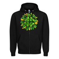Black St. Patricks Sunflower With Clover Zipper Hoodie - BundleAndBundleShop