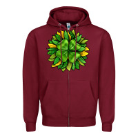 Burgundy St. Patricks Sunflower With Clover Zipper Hoodie - BundleAndBundleShop