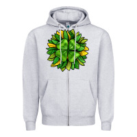 Heather Grey St. Patricks Sunflower With Clover Zipper Hoodie - BundleAndBundleShop