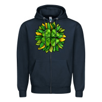 Navy St. Patricks Sunflower With Clover Zipper Hoodie - BundleAndBundleShop