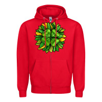 Red St. Patricks Sunflower With Clover Zipper Hoodie - BundleAndBundleShop
