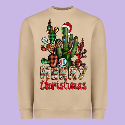Merry Christmas Cactus Western Heavyweight Sweatshirt Designed By Barkaloodesign