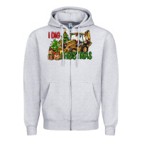 Heather Grey I Dig Christmas Backhoe Loader Zipper Hoodie - BundleAndBundleShop