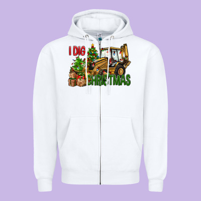 I Dig Christmas Backhoe Loader Zipper Hoodie Designed By Bundleandbundleshop