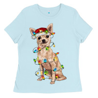 Baby Blue Chihuahua with christmas lights Ladies Tee - RanaPortraitStore