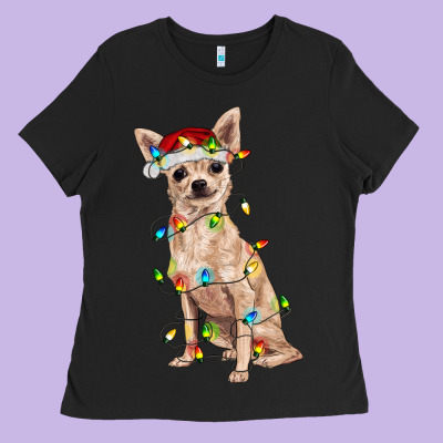 Chihuahua With Christmas Lights Ladies Tee Designed By Ranaportraitstore